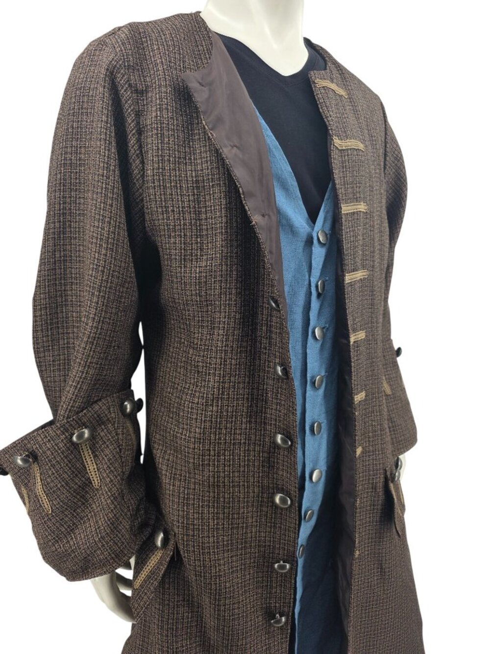 Disney Pirates of the Carribean Brown Tweed Long Coat Size Large